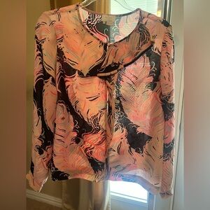 kate spade Pink and Black Feather-Print Blouse